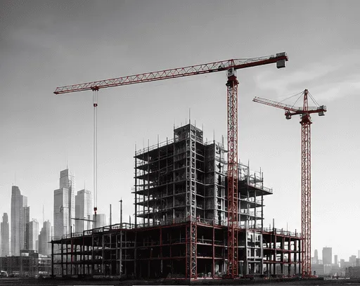 Construction site with cranes raising a building — KIWAMI on the job