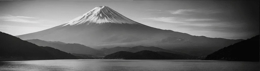 Mount Fuji at dawn, monochrome — Japanese precision