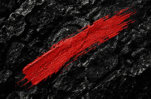 Red brush stroke across black stone — the KIWAMI mark of precision